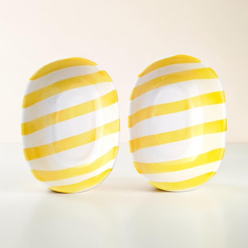Yellow striped ceramic bowl for everyday table serving