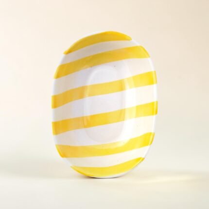 Hand-Painted Ceramic Serving Bowl – Yellow Striped | Bright Minimal Snack & Dessert Bowl