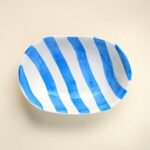 Hand-Painted Ceramic Bowl – Sky Blue Stripes | Light & Minimal Serving Bowl