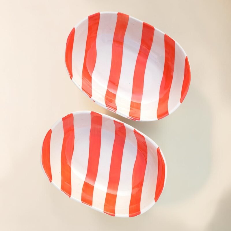 Orange striped ceramic bowl for everyday serving