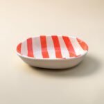 Handcrafted Ceramic Serving Bowl – Orange Striped | Warm Tone Snack Bowl - Image 4