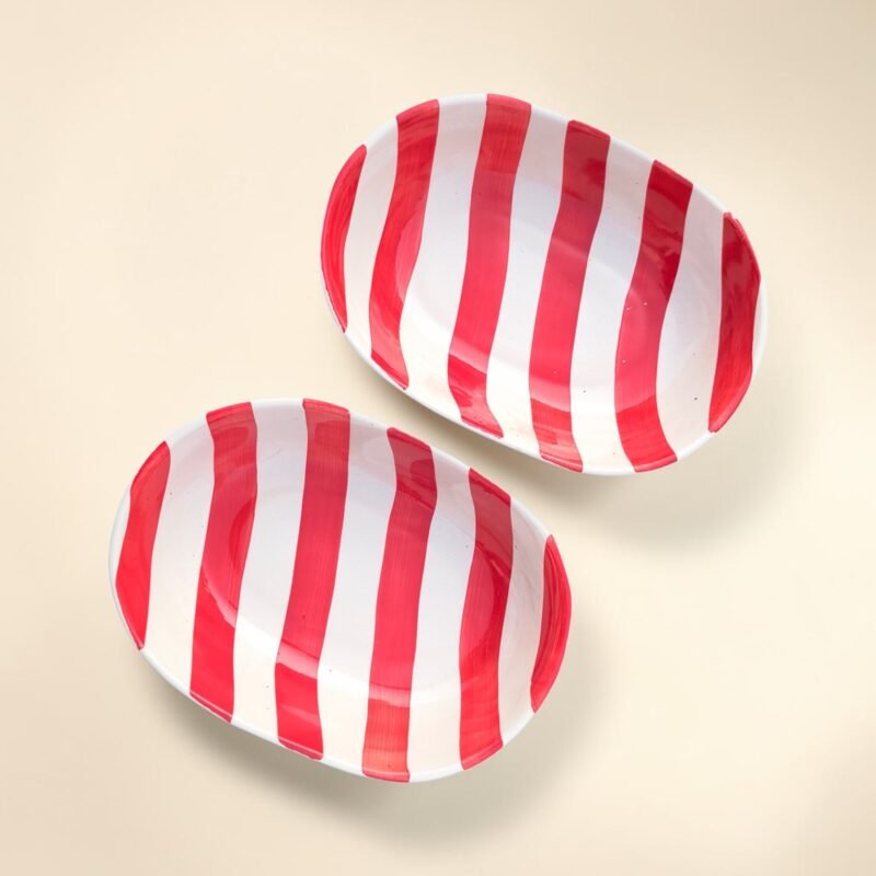 Red striped ceramic bowl for everyday table serving