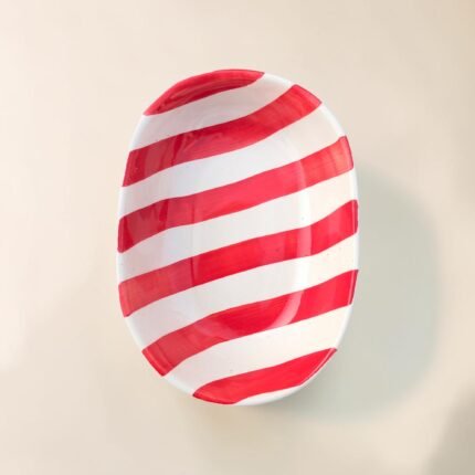 Hand-Painted Ceramic Bowl – Red Striped Design | Bold Snack & Serving Bowl