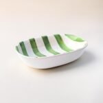 Hand-Painted Ceramic Serving Bowl – Green Striped | Minimal Snack & Dessert Bowl - Image 7
