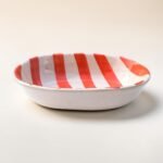 Handcrafted Ceramic Serving Bowl – Orange Striped | Warm Tone Snack Bowl - Image 5
