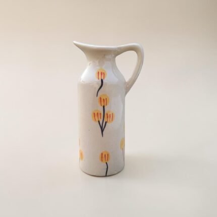 Hand-Painted Ceramic Vase with Yellow Floral Design | Minimal Decorative Flower Vase | 7 inch height