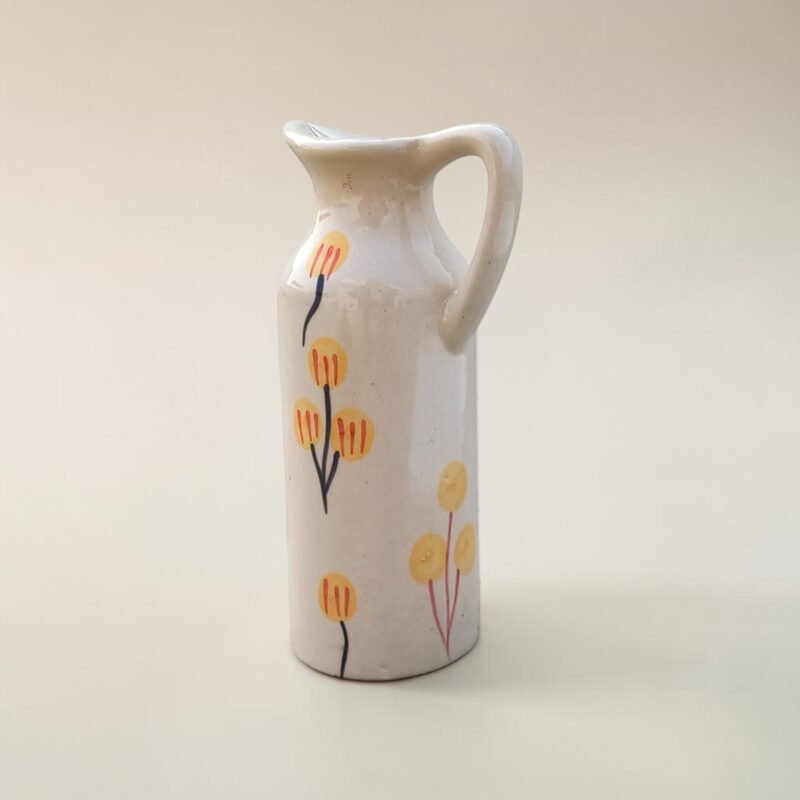 Ceramic flower vase with yellow hand-painted floral design