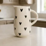 Handpainted ceramic heart jug with black hearts, 1 litre
