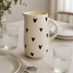 Handpainted black heart ceramic jug on a dining table