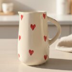 Handpainted Ceramic Water Jug & Pitcher – White with Red Hearts (1 Litre)