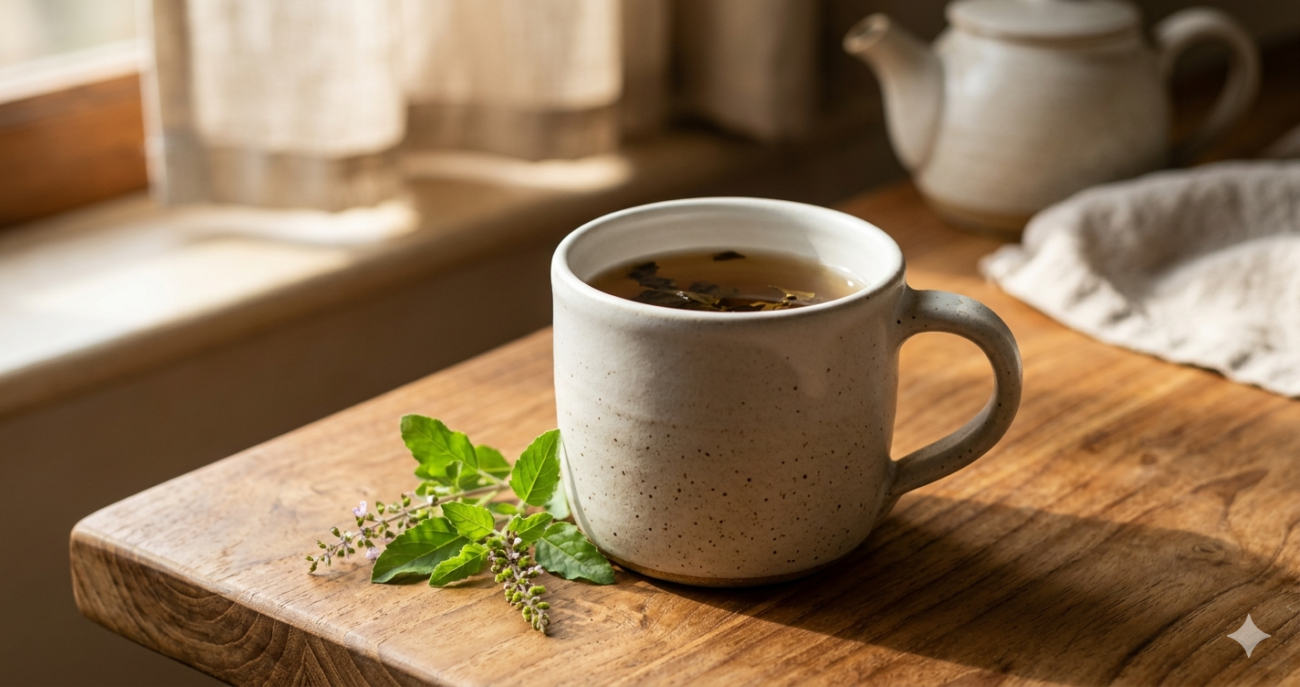 Handmade ceramic mug on natural wood surface showing food safe glaze and stoneware craftsmanship — ArtyCera ceramic mug safety guide