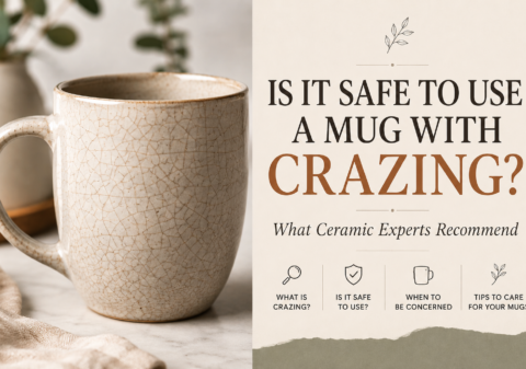 Close-up of a ceramic mug with glaze crazing, illustrating whether a crazed mug is safe for everyday use.