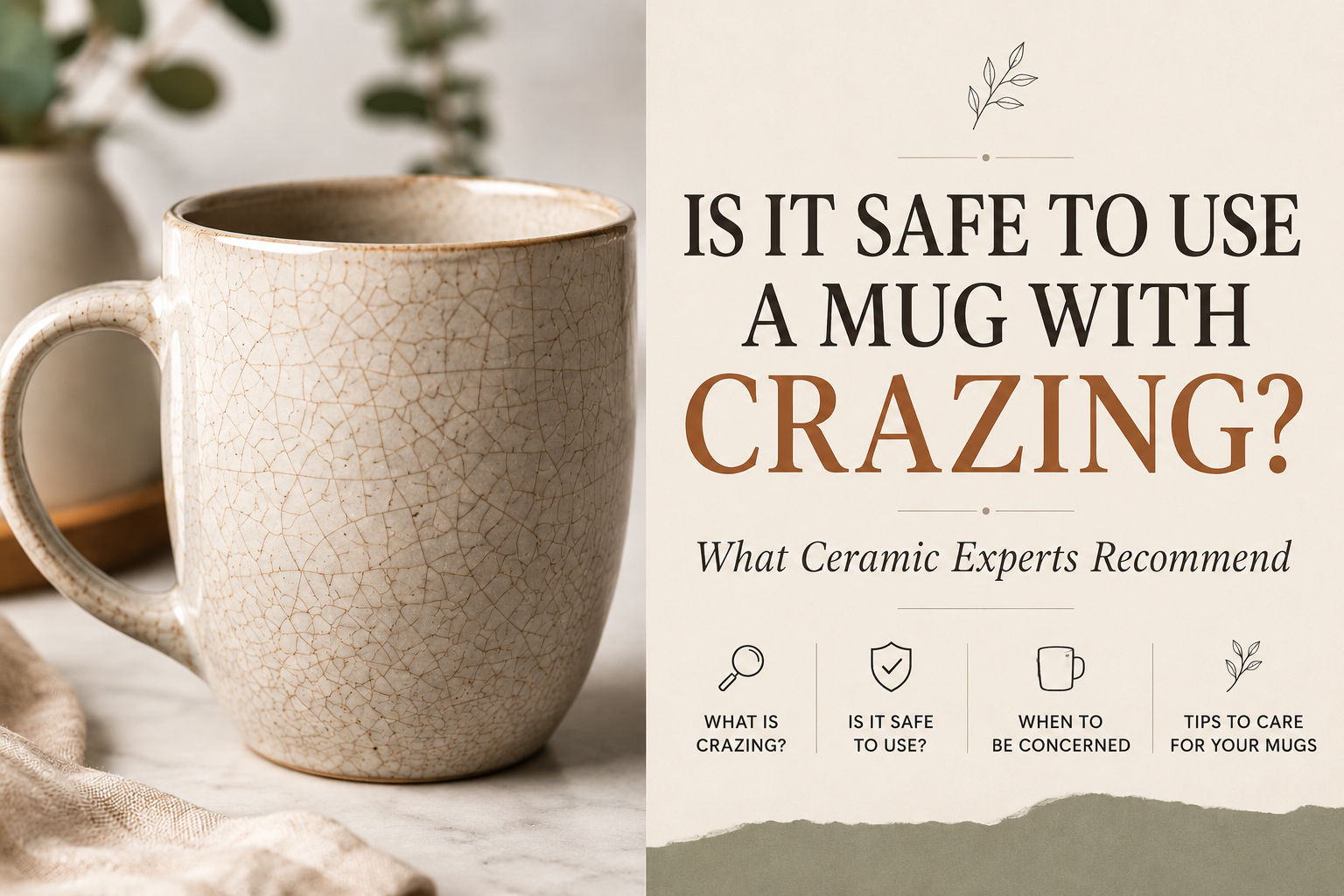 Close-up of a ceramic mug with glaze crazing, illustrating whether a crazed mug is safe for everyday use.