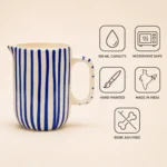 Features and specifications of the blue striped ceramic mini jug