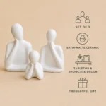 Features and details of the white ceramic father mother and child sculpture set