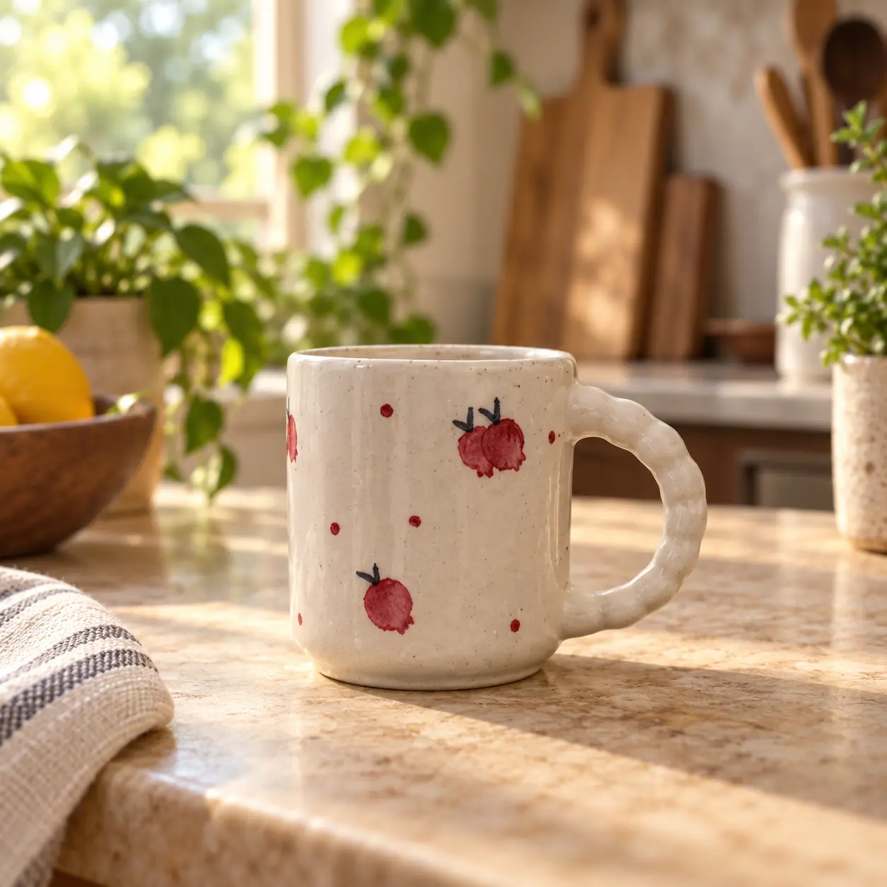 Pomegranate Ceramic Mug 220 ml – Main Image ArtyCera hand-painted pomegranate ceramic mug 220 ml main product view