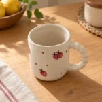 Hand-painted pomegranate ceramic mug 220 ml shown from a 60 degree angle