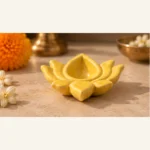 Yellow handmade ceramic lotus diya with handcrafted glazed finish for Diwali decoration